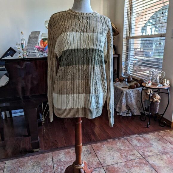 Geoffrey Beene 90s/Y2K cable knit color block strip sweater. Sz L - Picture 2 of 13